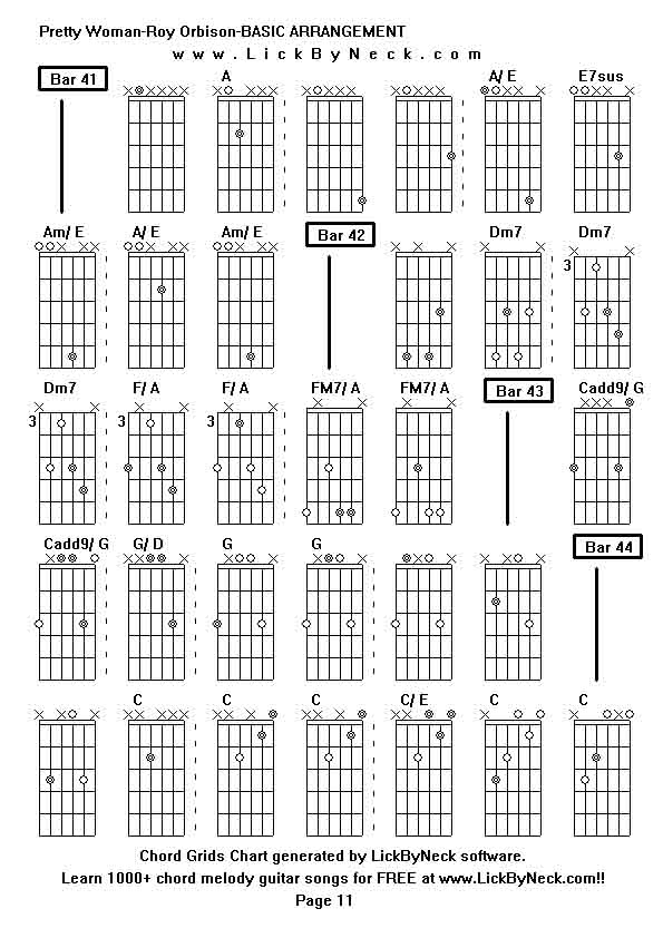 Chord Grids Chart of chord melody fingerstyle guitar song-Pretty Woman-Roy Orbison-BASIC ARRANGEMENT,generated by LickByNeck software.